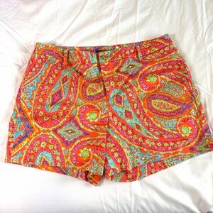 Ralph Lauren women’s Paisley Print Shorts orange pink Sz 14 cotton preppy casual